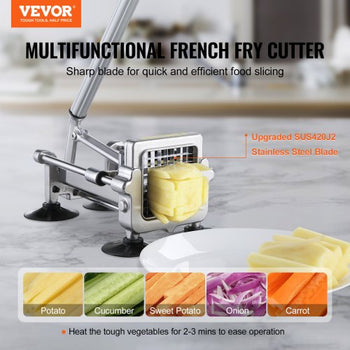 French Fry Cutter, Potato Slicer with 1/2" 3/8" 1/4" Stainless Steel Blades, Manual Potato Cutter Chopper with Suction Cups, Great for Potato, French Fries, Cucumber, Vegetables, Carrot