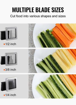 French Fry Cutter, Potato Slicer with 1/2" 3/8" 1/4" Stainless Steel Blades, Manual Potato Cutter Chopper with Suction Cups, Great for Potato, French Fries, Cucumber, Vegetables, Carrot