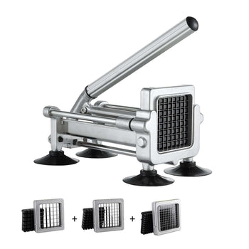 French Fry Cutter, Potato Slicer with 1/2" 3/8" 1/4" Stainless Steel Blades, Manual Potato Cutter Chopper with Suction Cups, Great for Potato, French Fries, Cucumber, Vegetables, Carrot