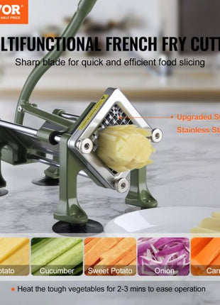 French Fry Cutter, Potato Slicer with 3/8-Inch Stainless Steel Blade, Manual Potato Cutter Chopper with Suction Cups, Great for Potato, French Fries, Cucumber, Vegetables, Carrot
