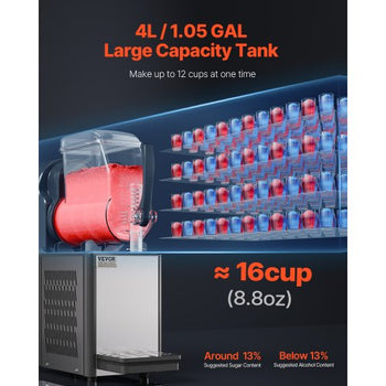 Commercial Slushy Machine, 4L Single Tank Frozen Drink Machine, 16 Cups Stainless Steel Margarita Smoothie Frozen Drink Maker, Slushie Maker for Home Party Restaurants Cafe Bars