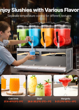 Slushie Machine, 12L/3.17Gal x 4 Tank Commercial Slushy Maker, Frozen Drink Maker with Self-Cleaning, Margarita Machine for Restaurants Bars Party for Slushie, Margaritas, Milkshake & More