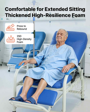 Infusion Chair with IV Pole 90°-160° Reclining Phlebotomy Chair, 400LBS Capacity Medical Infusion Recliner with Soft Padded Seat, Footrest & Storage Basket for Blood Draw, IV Transfusion