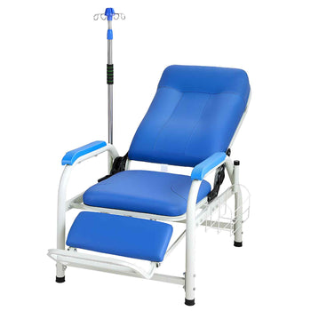 Infusion Chair with IV Pole 90°-160° Reclining Phlebotomy Chair, 400LBS Capacity Medical Infusion Recliner with Soft Padded Seat, Footrest & Storage Basket for Blood Draw, IV Transfusion