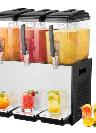 Commercial Beverage Dispenser, 3 Tanks 12 L / 12.7 QT Per Tank Juice Dispenser, 370W Stainless Steel Ice Tea Drink Machine with 45°F-54°F Cooling Temperature, for Cold Drink Restaurant Bar Party