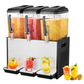 Commercial Beverage Dispenser, 3 Tanks 12 L / 12.7 QT Per Tank Juice Dispenser, 370W Stainless Steel Ice Tea Drink Machine with 45°F-54°F Cooling Temperature, for Cold Drink Restaurant Bar Party