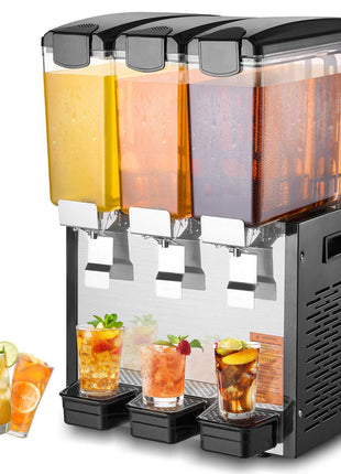 Commercial Beverage Dispenser, 3 Tanks 10 L / 10.6 QT Per Tank Juice Dispenser, 440W Stainless Steel Ice Tea Drink Machine with 45°F-54°F Cooling Temperature, for Cold Drink Restaurant Bar Party