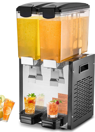 Commercial Beverage Dispenser, 2 Tanks 10 L / 10.6 QT Per Tank Juice Dispenser, 270W Stainless Steel Ice Tea Drink Machine with 45°F-54°F Cooling Temperature, for Cold Drink Restaurant Bar Party