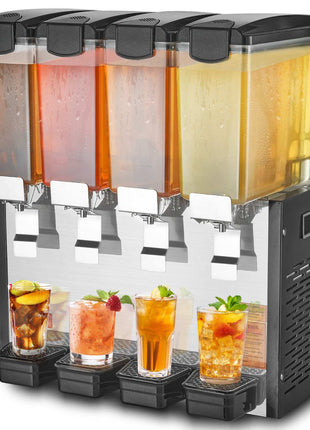 Commercial Beverage Dispenser, 4 Tanks 10 L / 10.6 QT Per Tank Juice Dispenser, 430W Stainless Steel Ice Tea Drink Machine with 45°F-54°F Cooling Temperature, for Cold Drink Restaurant Bar Party