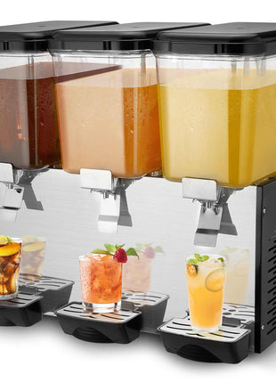 Commercial Beverage Dispenser, 3 Tanks 18 L / 19 QT Per Tank Juice Dispenser, 512W Stainless Steel Ice Tea Drink Machine with 45°F-54°F Cooling Temperature, for Cold Drink Restaurant Bar Party