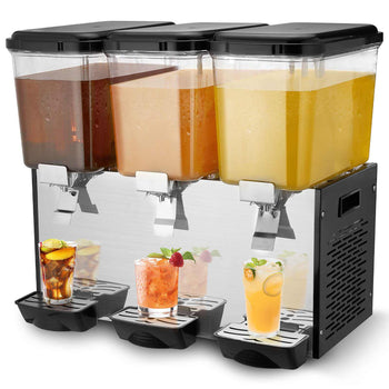 Commercial Beverage Dispenser, 3 Tanks 18 L / 19 QT Per Tank Juice Dispenser, 512W Stainless Steel Ice Tea Drink Machine with 45°F-54°F Cooling Temperature, for Cold Drink Restaurant Bar Party