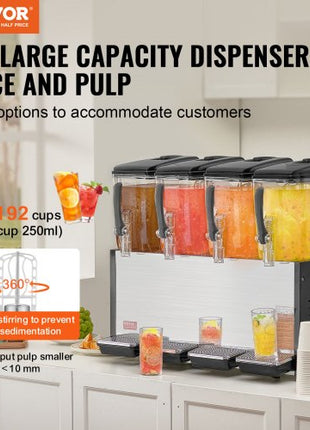 Commercial Beverage Dispenser, 4 Tanks 12 L / 12.7 QT Per Tank Juice Dispenser, 510W Stainless Steel Ice Tea Drink Machine with 45°F-54°F Cooling Temperature, for Cold Drink Restaurant Bar Party