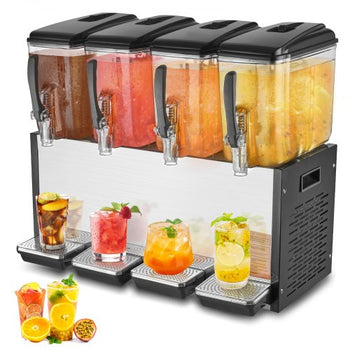 Commercial Beverage Dispenser, 4 Tanks 12 L / 12.7 QT Per Tank Juice Dispenser, 510W Stainless Steel Ice Tea Drink Machine with 45°F-54°F Cooling Temperature, for Cold Drink Restaurant Bar Party