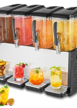Commercial Beverage Dispenser, 4 Tanks 12 L / 12.7 QT Per Tank Juice Dispenser, 510W Stainless Steel Ice Tea Drink Machine with 45°F-54°F Cooling Temperature, for Cold Drink Restaurant Bar Party