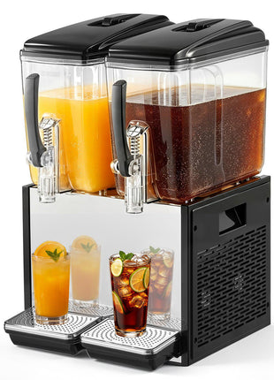 Commercial Beverage Dispenser 2 Tanks 12 L / 12.7 QT Per Tank, Stainless Steel Juice Dispenser, Ice Tea Drink Machine with 45℉ to 54℉ Cooling Temperature, for Cold Drink Restaurant Bar Party