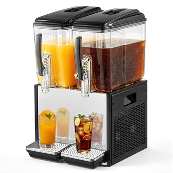Commercial Beverage Dispenser 2 Tanks 12 L / 12.7 QT Per Tank, Stainless Steel Juice Dispenser, Ice Tea Drink Machine with 45℉ to 54℉ Cooling Temperature, for Cold Drink Restaurant Bar Party