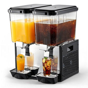 Commercial Beverage Dispenser 2 Tanks 18 L / 19 QT Per Tank, Stainless Steel Juice Dispenser, Ice Tea Drink Machine with 45℉ to 54℉ Cooling Temperature, for Cold Drink Restaurant Bar Party