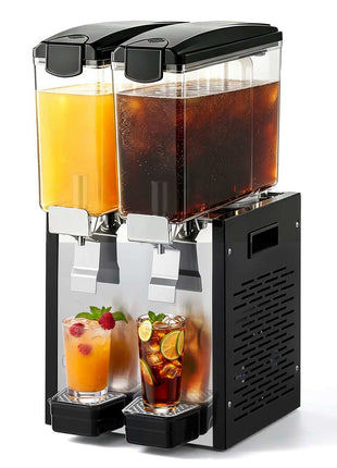 Commercial Beverage Dispenser 2 Tanks 10 L / 10.6 QT Per Tank, Stainless Steel Juice Dispenser, Ice Tea Drink Machine with 45℉ to 54℉ Cooling Temperature, for Cold Drink Restaurant Bar Party
