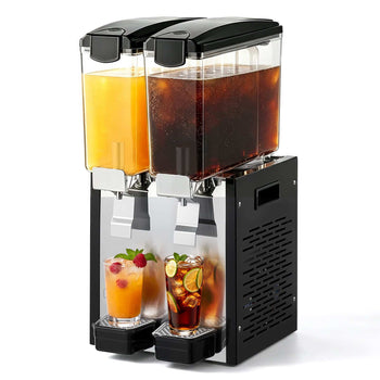 Commercial Beverage Dispenser 2 Tanks 10 L / 10.6 QT Per Tank, Stainless Steel Juice Dispenser, Ice Tea Drink Machine with 45℉ to 54℉ Cooling Temperature, for Cold Drink Restaurant Bar Party