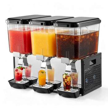 Commercial Beverage Dispenser 3 Tanks 18 L / 19 QT Per Tank, Stainless Steel Juice Dispenser, Ice Tea Drink Machine with 45℉ to 54℉ Cooling Temperature, for Cold Drink Restaurant Bar Party