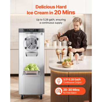 Commercial Hard Ice Cream Machine, 2400W 3.17 to 5.28 Gallons per Hour, Gelato Hard Serve Ice Cream Maker with 10L 304 Stainless Steel Cylinder, Auto Clean LED Panel for Snack Bar Restaurants