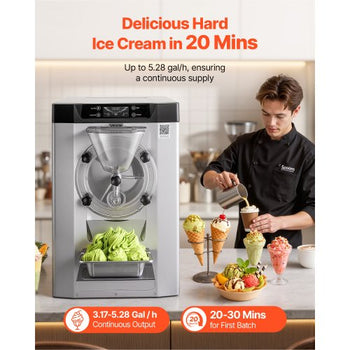 Commercial Hard Ice Cream Machine, 2000W 3.17-5.28 Gal/Hour, Countertop Gelato Hard Serve Ice Cream Maker with 6L 304 Stainless Steel Cylinder, Auto Clean LED Panel for Snack Bar Restaurants