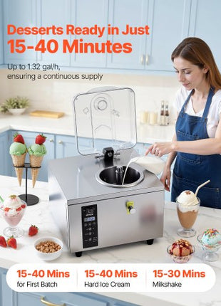Commercial Hard Ice Cream Machine, 500W 1.32 Gal/Hour, Gelato Hard Serve Ice Cream Maker with 2.8L 304 Stainless Steel Cylinder, Auto Clean LED Panel High Productivity for Snack Bar Restaurants