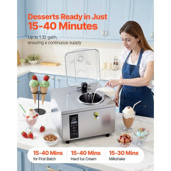 Commercial Hard Ice Cream Machine, 500W 1.32 Gal/Hour, Gelato Hard Serve Ice Cream Maker with 2.8L 304 Stainless Steel Cylinder, Auto Clean LED Panel High Productivity for Snack Bar Restaurants