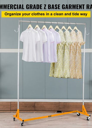 Z Rack, Industrial Grade Z Base Garment Rack, Height Adjustable Rolling Z Garment Rack, Sturdy Steel Z Base Clothing Rack with Lockable Casters, for Home Clothing Store Display Orange (3 Sets)