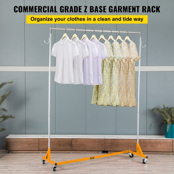 Z Rack, Industrial Grade Z Base Garment Rack, Height Adjustable Rolling Z Garment Rack, Sturdy Steel Z Base Clothing Rack with Lockable Casters, for Home Clothing Store Display Orange (3 Sets)