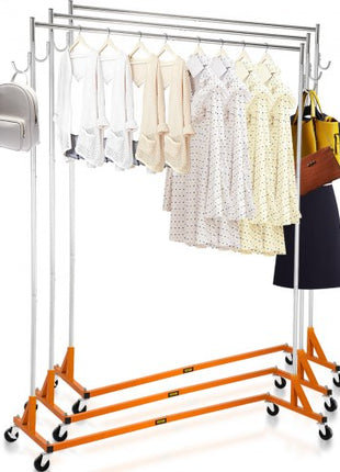 Z Rack, Industrial Grade Z Base Garment Rack, Height Adjustable Rolling Z Garment Rack, Sturdy Steel Z Base Clothing Rack with Lockable Casters, for Home Clothing Store Display Orange (3 Sets)
