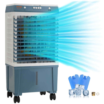 Vevor portable blue evaporative cooler with ice packs, energy-efficient, modern design, ideal for cooling indoor spaces.