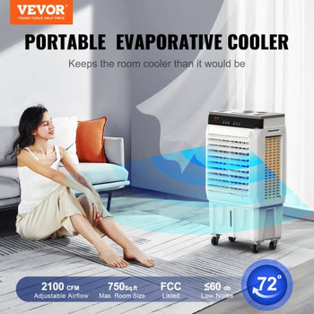 Evaporative Air Cooler, 2100 CFM, 135° Oscillating Swamp Cooler with Adjustable 3 Speeds and 12 H Timer, 7 Gal Portable Air Cooler for 750 Sq.ft, Indoor/Outdoor Use, FCC Listed