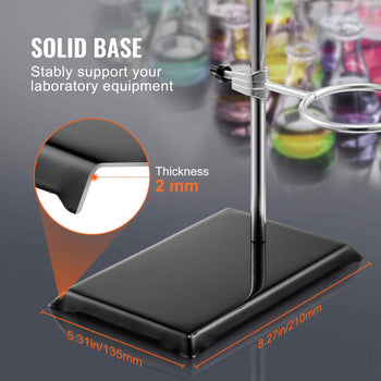 Lab Stand Support, Laboratory Retort Support Stand 2 Sets, Steel Lab Stand 23.6" Rod and 8.3" x 5.3" Cast Iron Base, Includes Flask Clamps, Burette Clamps and Cross Clamps