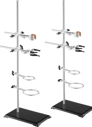 Lab Stand Support, Laboratory Retort Support Stand 2 Sets, Steel Lab Stand 23.6" Rod and 8.3" x 5.3" Cast Iron Base, Includes Flask Clamps, Burette Clamps and Cross Clamps