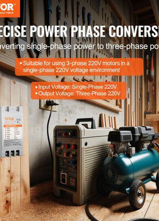 3 Phase Converter - 10HP 30A 220V Single Phase to 3 Phase Converter, Digital Phase Shifter for Residential and Light Commercial Use, 220V Input/Output (One Converter for One Motor Only)