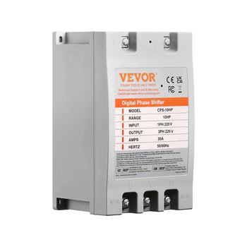 Gray VEVOR Digital Phase Shifter, 10 HP, 3-phase input, 30A, 220V output, ideal for tools and equipment.