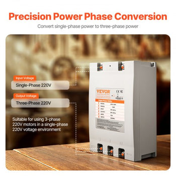 3 Phase Converter - 15HP 53A 220V Single Phase to 3 Phase Converter, 220V Input/Output, Digital Phase Shifter for Residential & Light Commercial Use (One Converter for One Motor Only)