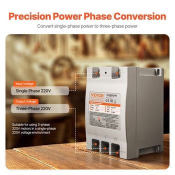 3 Phase Converter - 2HP 7A 220V Single Phase to 3 Phase Converter, 220V Input/Output, Digital Phase Shifter for Residential & Light Commercial Use (One Converter for One Motor Only)