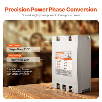 3 Phase Converter - 20HP 70A 220V Single Phase to 3 Phase Converter, 220V Input/Output, Digital Phase Shifter for Residential & Light Commercial Use (One Converter for One Motor Only)