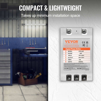 VEVOR Digital Phase Shifter, compact design, 6H range, 220V input, lightweight for easy installation in workshops.