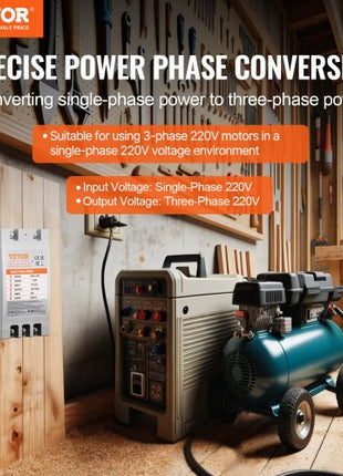 3 Phase Converter- 7.5HP 23A 220V Single Phase to 3 Phase Converter, Digital Phase Shifter for Residential & Light Commercial Use, 220V Input/Output (One DPS Must Be Used on One Motor Only)