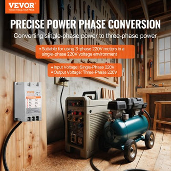 3 Phase Converter- 7.5HP 23A 220V Single Phase to 3 Phase Converter, Digital Phase Shifter for Residential & Light Commercial Use, 220V Input/Output (One DPS Must Be Used on One Motor Only)