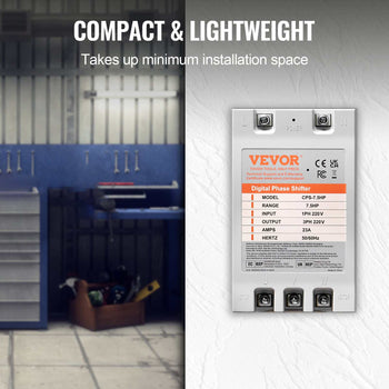 Vevor digital phase shifter, compact and lightweight, 7.5 HP, 23A, sleek grey design for efficient installations.