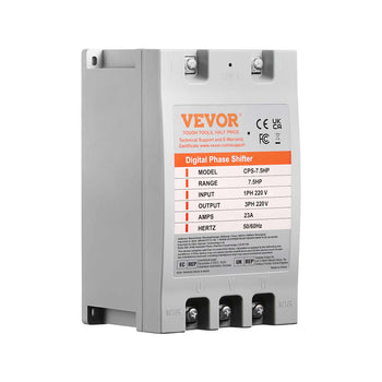 VEVOR Digital Phase Shifter, gray, 7.5HP, 1-phase to 3-phase converter, 23A, 220V, 50/60Hz for industrial use.