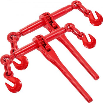 9215LBS 3/8\"  1/2\" Ratchet Binders 9,215 LBS Secure Working Load, G70 Hooks and Adjustable Length, for Grade 70-80 Chains, Tie Down, Hauling, Towing, 2-Pack, Red