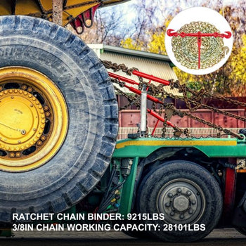 Chain and Binder Kit 3/8in-1/2in, Ratchet Load Binders 9215lbs Working Strength, Ratchet Binders and Chains, 3/8in x 10ft Chains with G70 Hooks, for Truck, Tie Down, Hauling, Towing