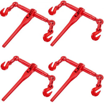 9215LBS 3/8\"  1/2\" Ratchet Binders 9,215 LBS Secure Working Load, G70 Hooks and Adjustable Length, for Grade 70-80 Chains, Tie Down, Hauling, Towing, 4-Pack, Red