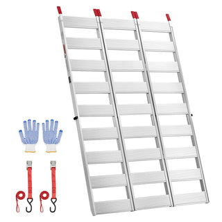 Aluminum Trailer Ramps, 76 x 50 in Tri-Folding Truck Ramps with Straps & Non-Slip Rubber Fingers, 1500LBS Capacity ATV Loading Ramps for Pickup Trucks, Motorcycles, Lawn Mowers, Tractors, Carts