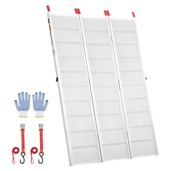 Aluminum Trailer Ramps, 76 x 54 in Tri-Folding Truck Ramps with Straps & Non-Slip Rubber Fingers, 1500LBS Capacity ATV Loading Ramps for Pickup Trucks, Motorcycles, Lawn Mowers, Tractors, Carts